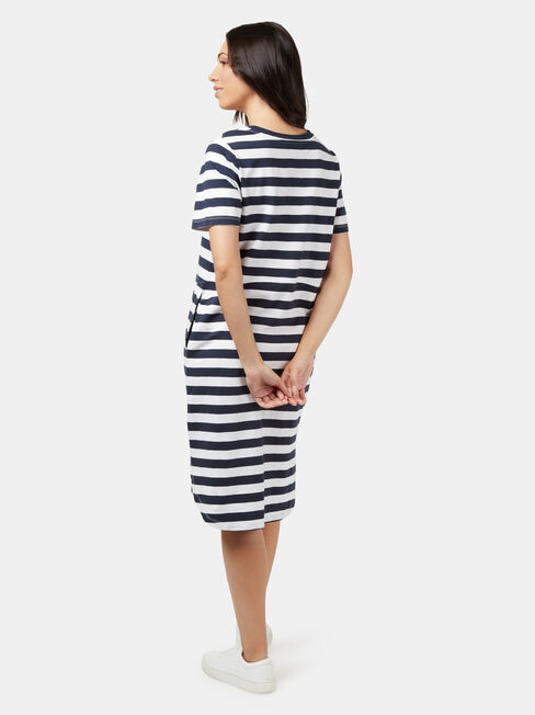 Macy Curved Hem Jersey Dress, Blue Stripe, hi-res