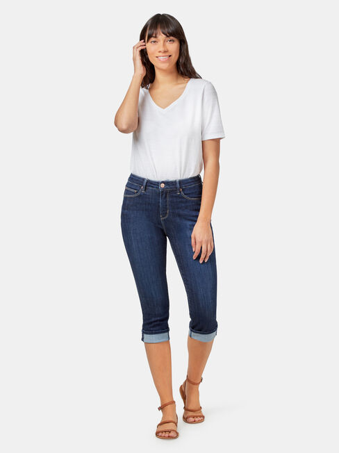 Aggie Mid Waisted Pedal Pusher, Dark Indigo, hi-res
