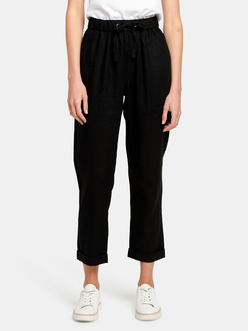 Linen Blend Pant, Black, hi-res