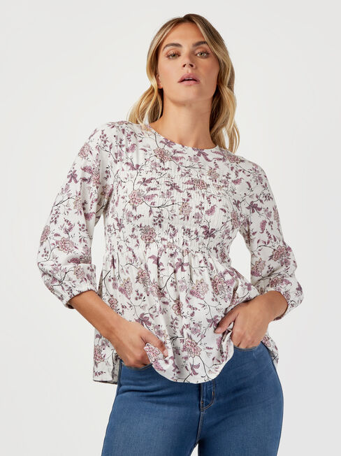 Gracie Shirred Bust Top, Floral, hi-res