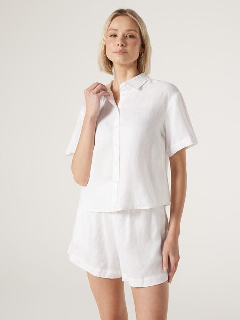 J-Luxe Classic Linen Relaxed Shirt, White, hi-res
