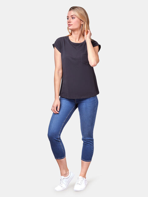 Essential Slub Pocket Tee, Black, hi-res