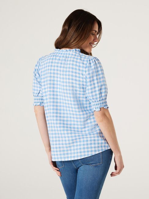 Sasha Short Sleeve Top, Blue Gingham, hi-res