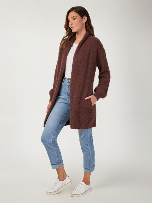 Faye Fluffy Soft Cardi, Brown, hi-res