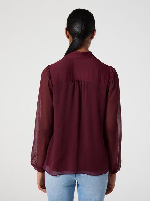 Liv Long Sleeve Button Detail Blouse, Merlot, hi-res