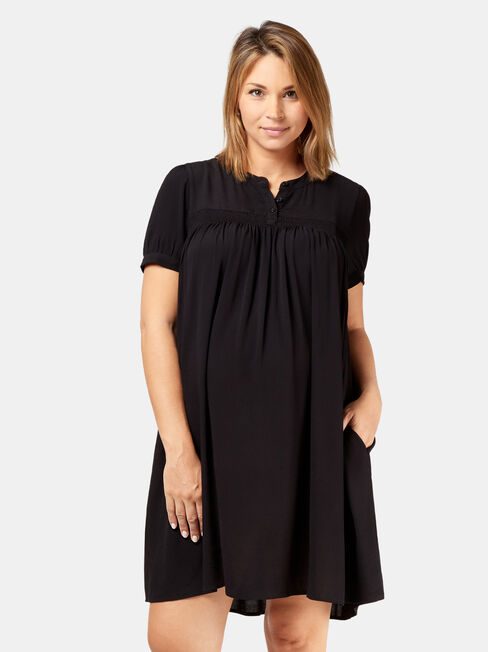 Helena Shirred Maternity Dress, Black, hi-res