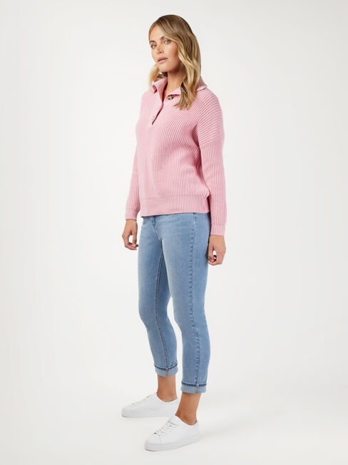 Rach Half Button Pullover, Pink, hi-res