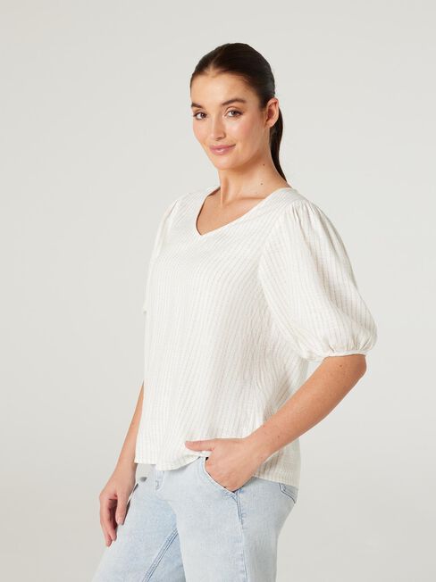 Maya V-Neck Top, Oat Stripe, hi-res