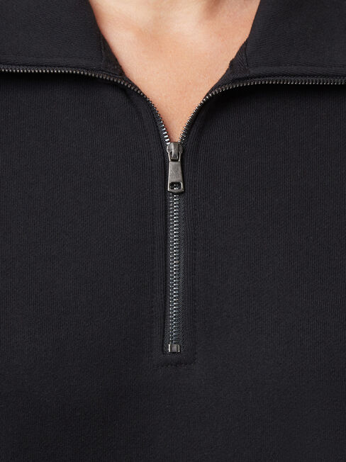 Zip Front Sweat, Black, hi-res
