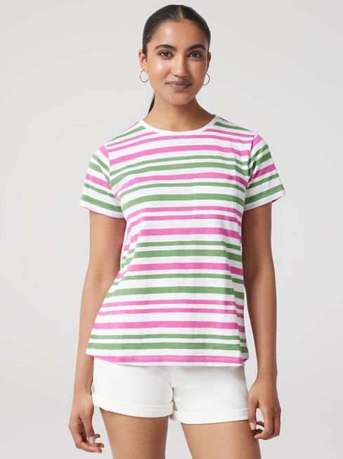 Essential Slub Pocket Tee, Green/Pink Multi, hi-res