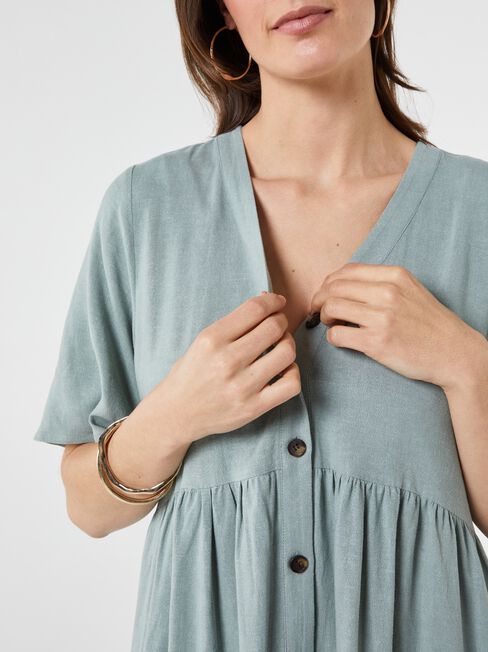 Billie Button Down Smock Dress, Green, hi-res