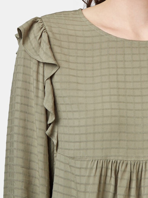 Liza Check Frill Top, Green, hi-res