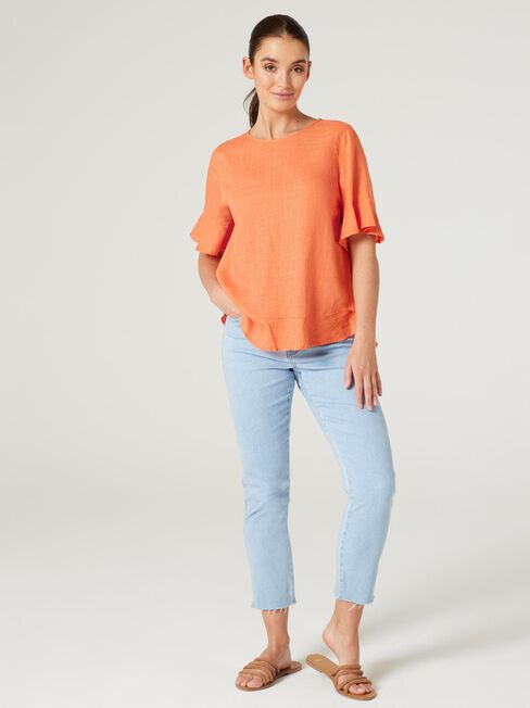 Alivia Ruffle Hem Top, Orange, hi-res