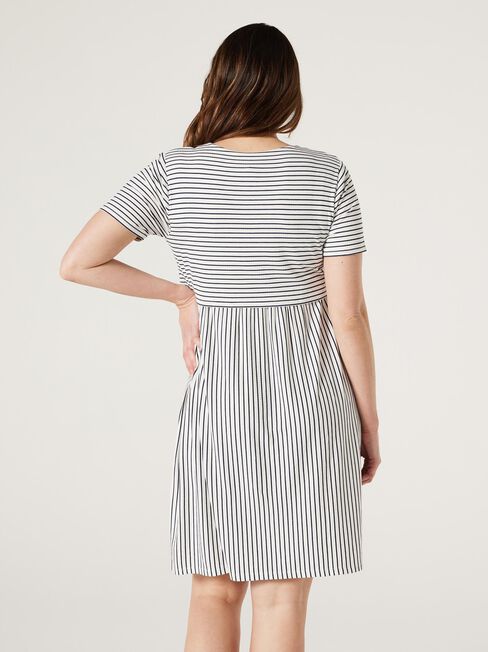 Tori Layered Maternity Dress, White & Navy Stripe, hi-res