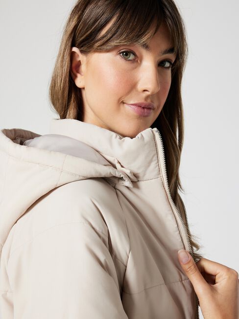 Anne Longline Drawcord Puffer Jacket, Latte, hi-res