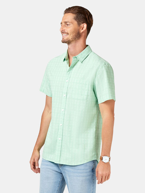 Leon Short Sleeve Textured Shirt, Green, hi-res