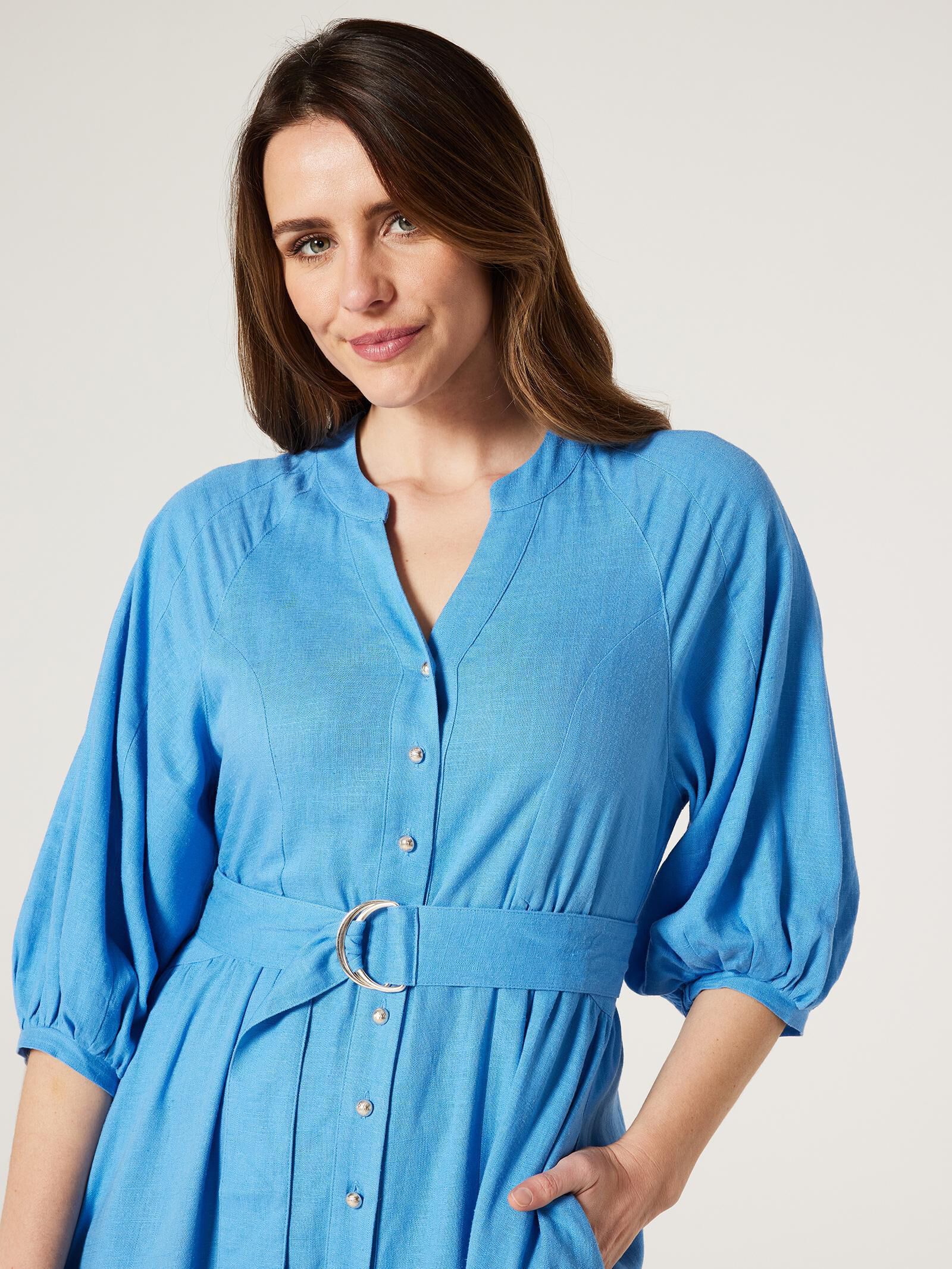 Blue button through top dress