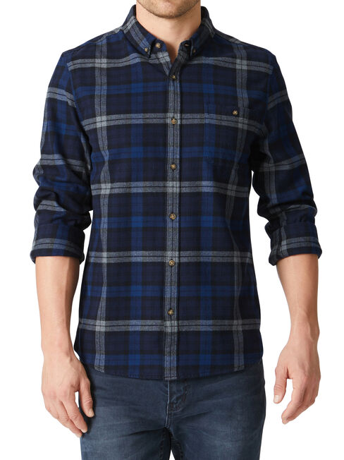 LS Fortuna Check Flannelette Shirt, Blue, hi-res