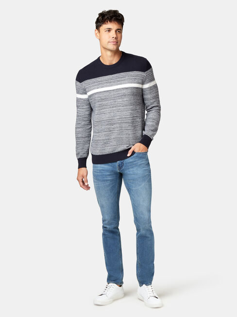 Grant Block Stripe Crew Knit, Blue, hi-res