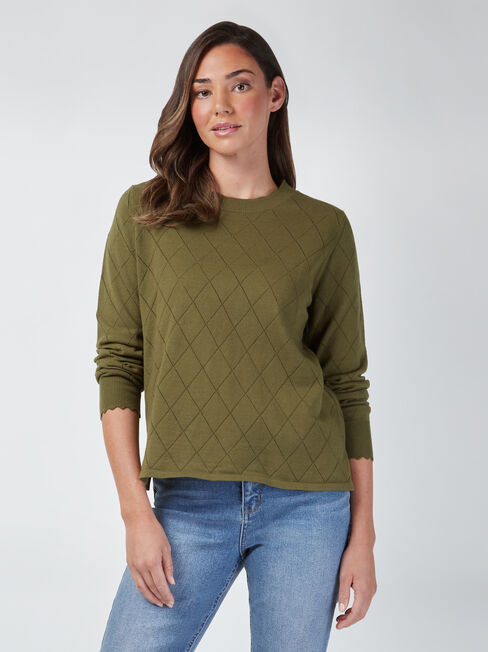 Hannah Cotton Pointelle Pullover, Green, hi-res