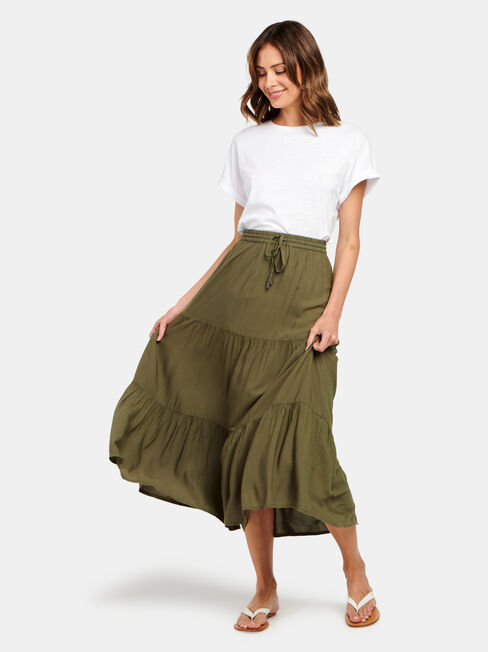 Tiffany Tiered Midi Skirt, Green, hi-res
