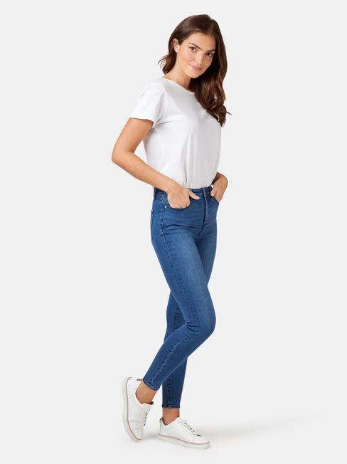 Eco Soft Mid Waisted Skinny 7/8 Jeans Bright Indigo, Mid Indigo, hi-res