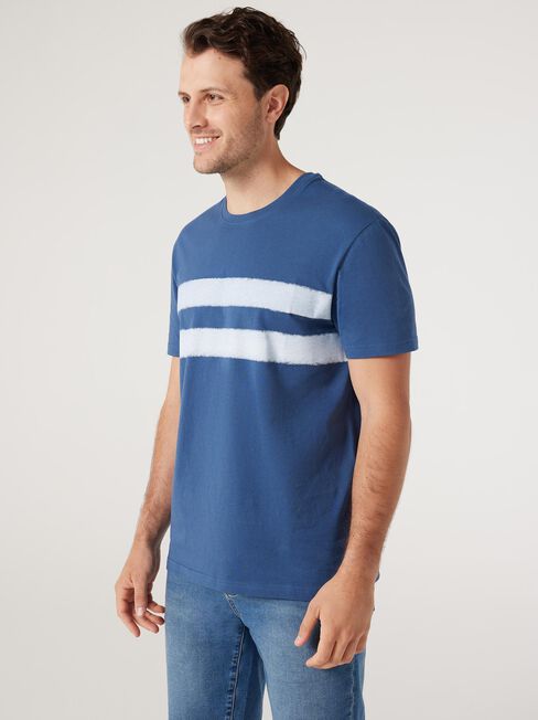 SS Leo Panel Stripe Crew Tee, Washed Navy Multi, hi-res