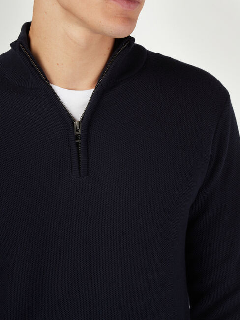 Avalon Funnel Zip Neck Waffle Knit, Blue, hi-res