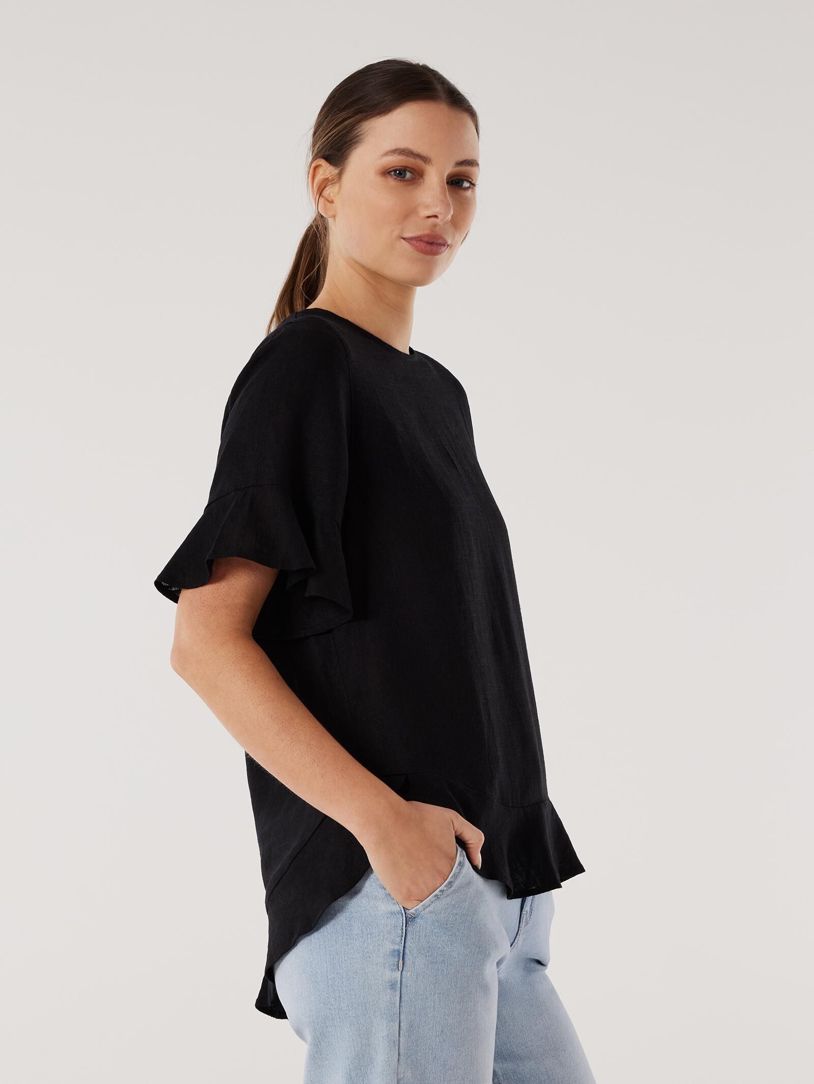 Ruffle hem jeans black top