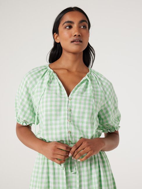 Grace Tiered Midi Dress, Green Gingham, hi-res