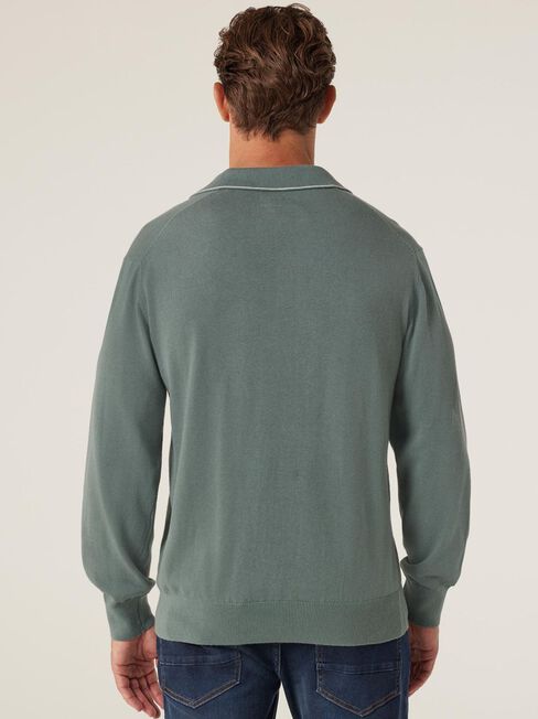 Eric Tipped Long Sleeve Polo, Petrol, hi-res