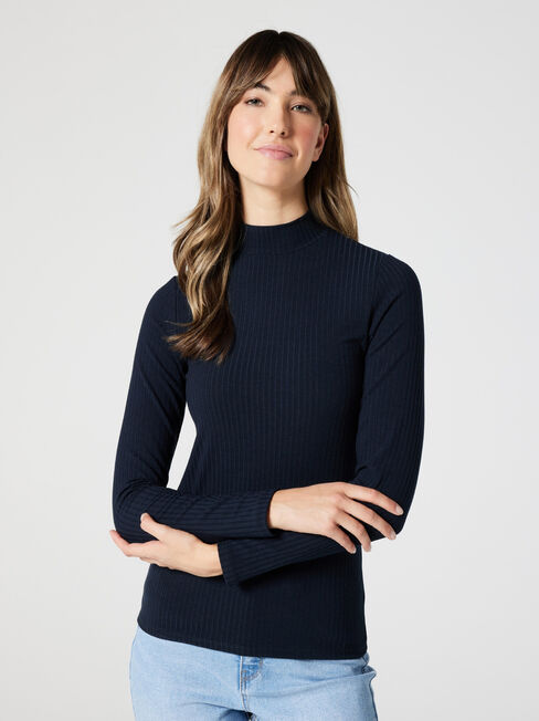 Morticia Mock Neck Top, Blue, hi-res