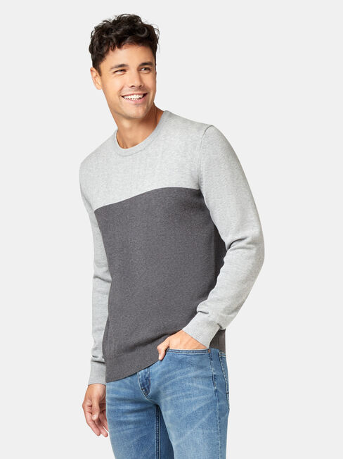 Conrad Block Crew Knit, Grey, hi-res