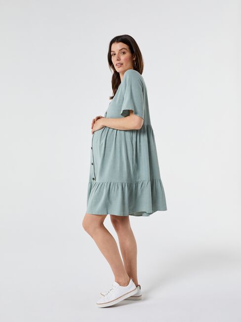 Billie Button Down Smock Dress, Green, hi-res