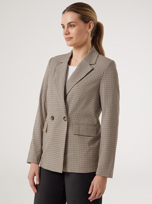 Daisy Double Breasted Jacket, Beige Check, hi-res
