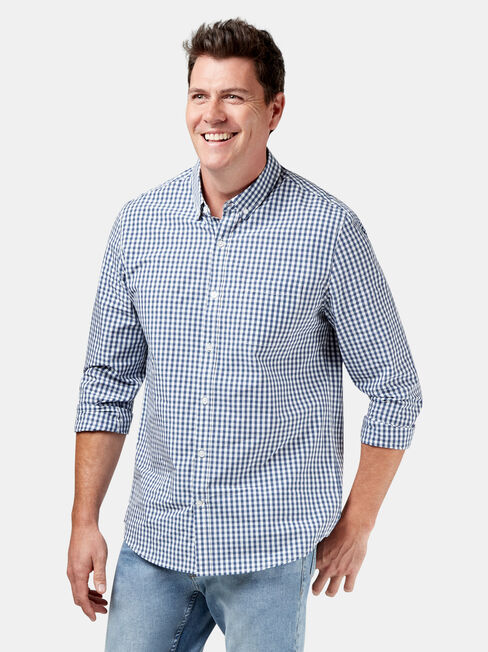 Calvin Long Sleeve Gingham Shirt, Blue, hi-res