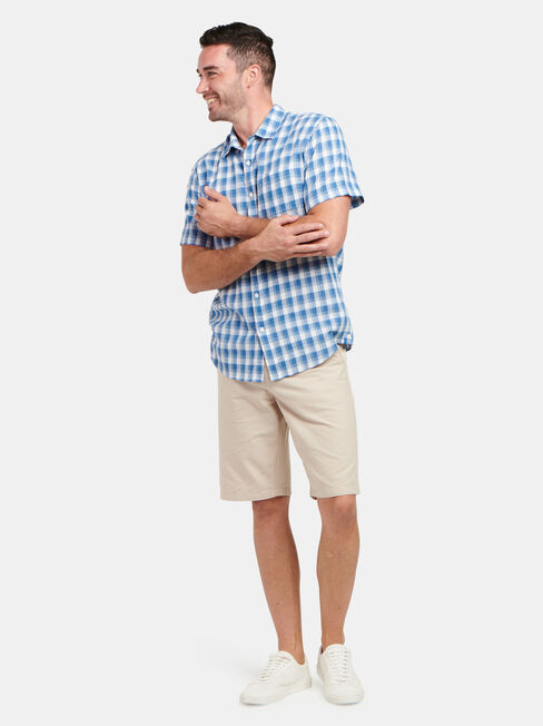 Trent Short Sleeve Check Shirt, White, hi-res