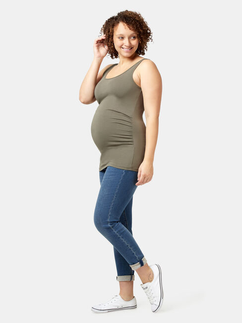 Lola Maternity Cotton Basic Tank, Green, hi-res