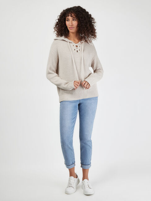 Remi Tie Front Knit, Brown, hi-res