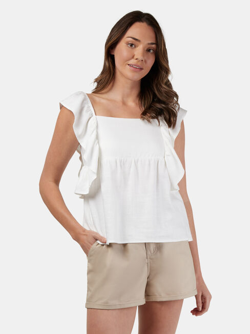 Erin Square Neck Flutter Sleeve Top, White, hi-res