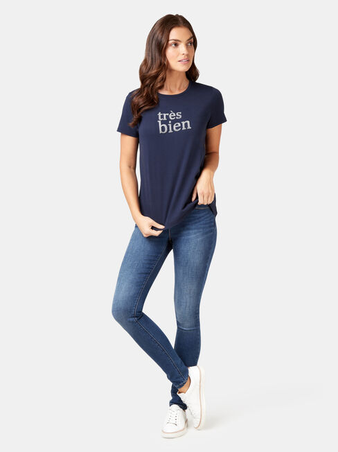 Tres Bien Slogan Tee, Blue, hi-res