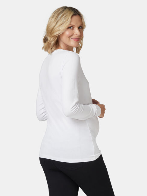 Natalie Basic Long Slv Top, White, hi-res