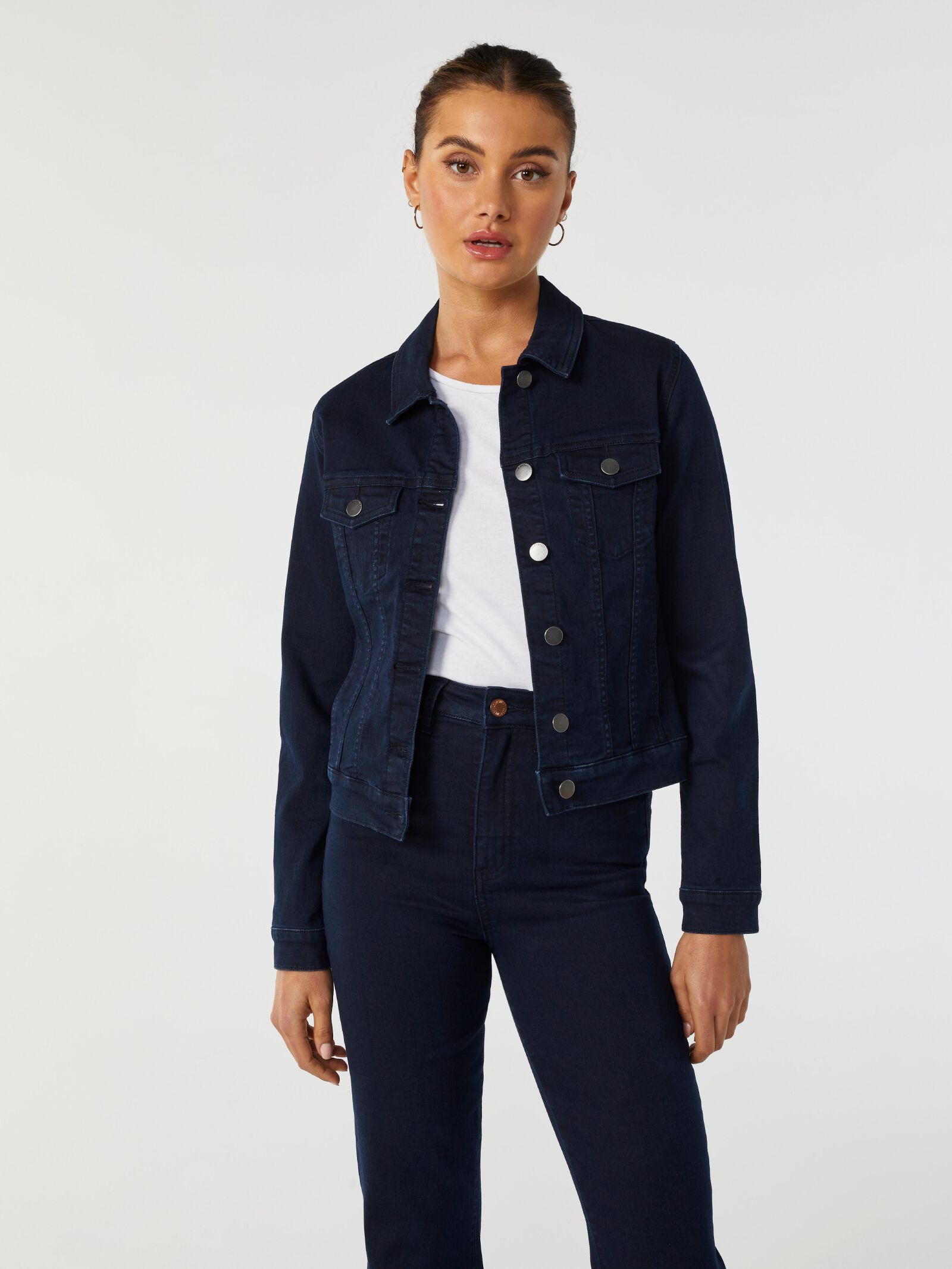 Dark blue denim jacket with fur hot sale