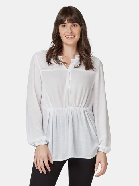 Aria Peplum Hem Top, White, hi-res