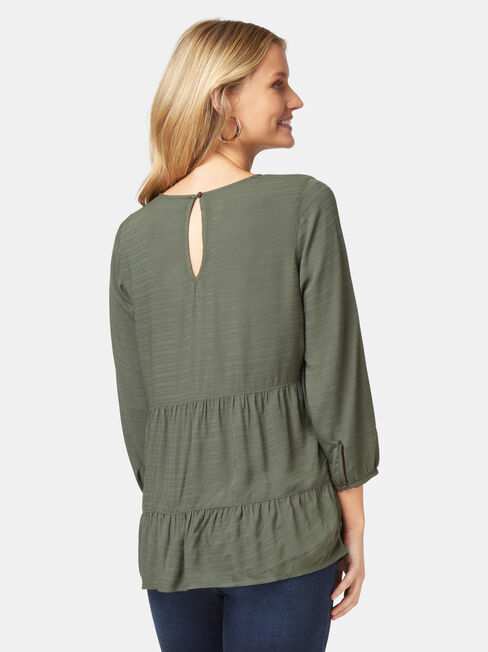 Olivia Long Sleeve Tiered Top, Green, hi-res