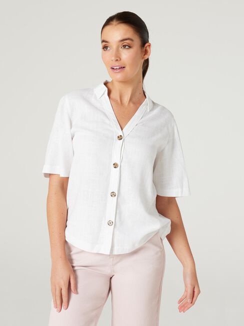 Callie Cropped Shirt, White, hi-res
