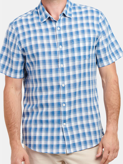 Trent Short Sleeve Check Shirt, White, hi-res
