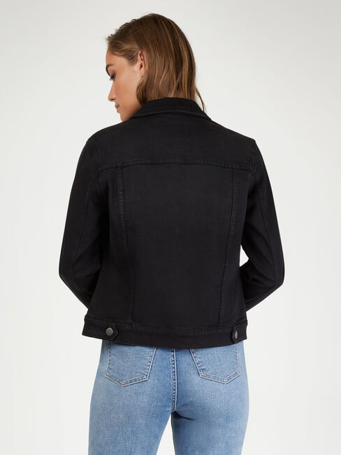 Classic Stretch Denim Jacket, Black, hi-res
