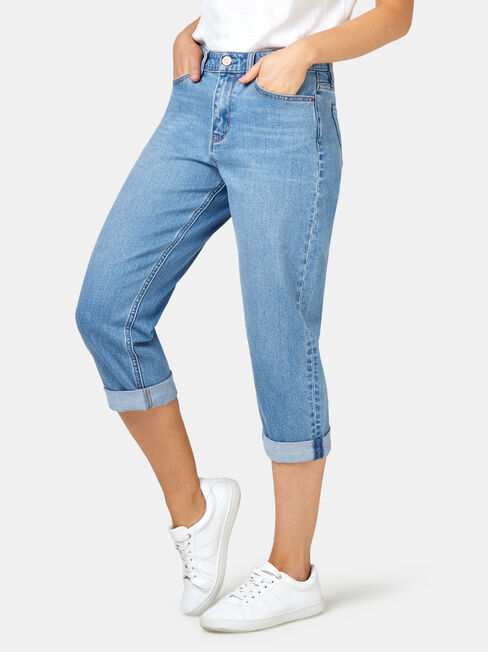 Capri Boyfriend Jeans, Mid Indigo, hi-res
