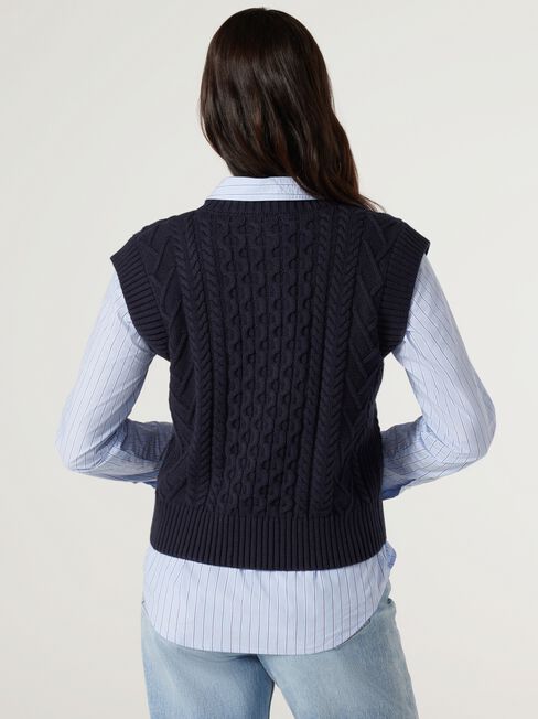 Isadora Cable Knit Vest, Ink, hi-res